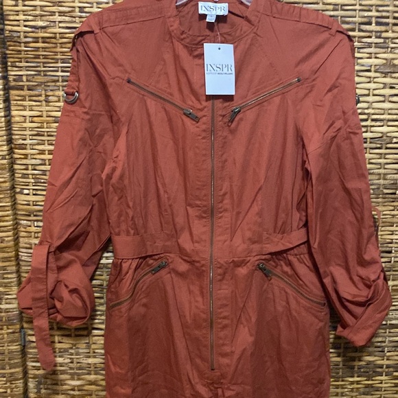NWT INSPR by Nicole Williams burnt orange zipper details jumpsuit S - Picture 2 of 9